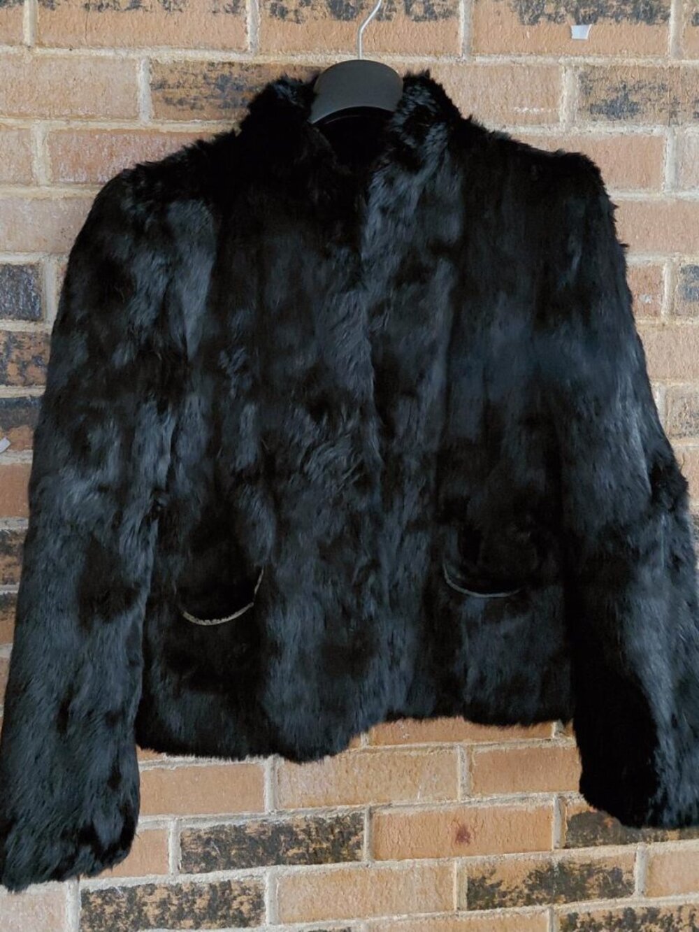 Vintage Half Moon Black Rabbit Fur Short Jacket